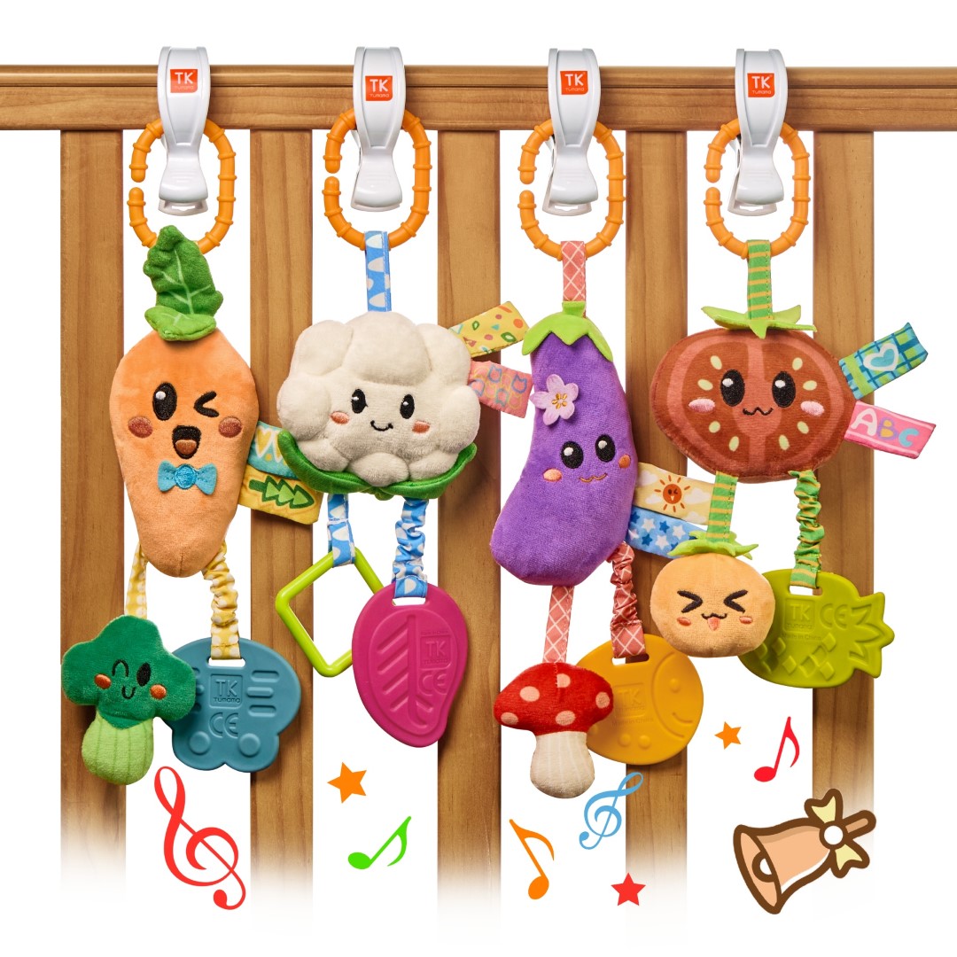 Vegetable Hanging Rattles Set with Shark clip