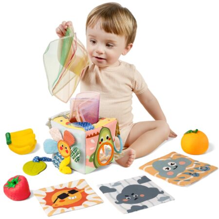 Multi-Sensory Colorful Tissue Box & Squeeze Toy / Montessori-Style toy
