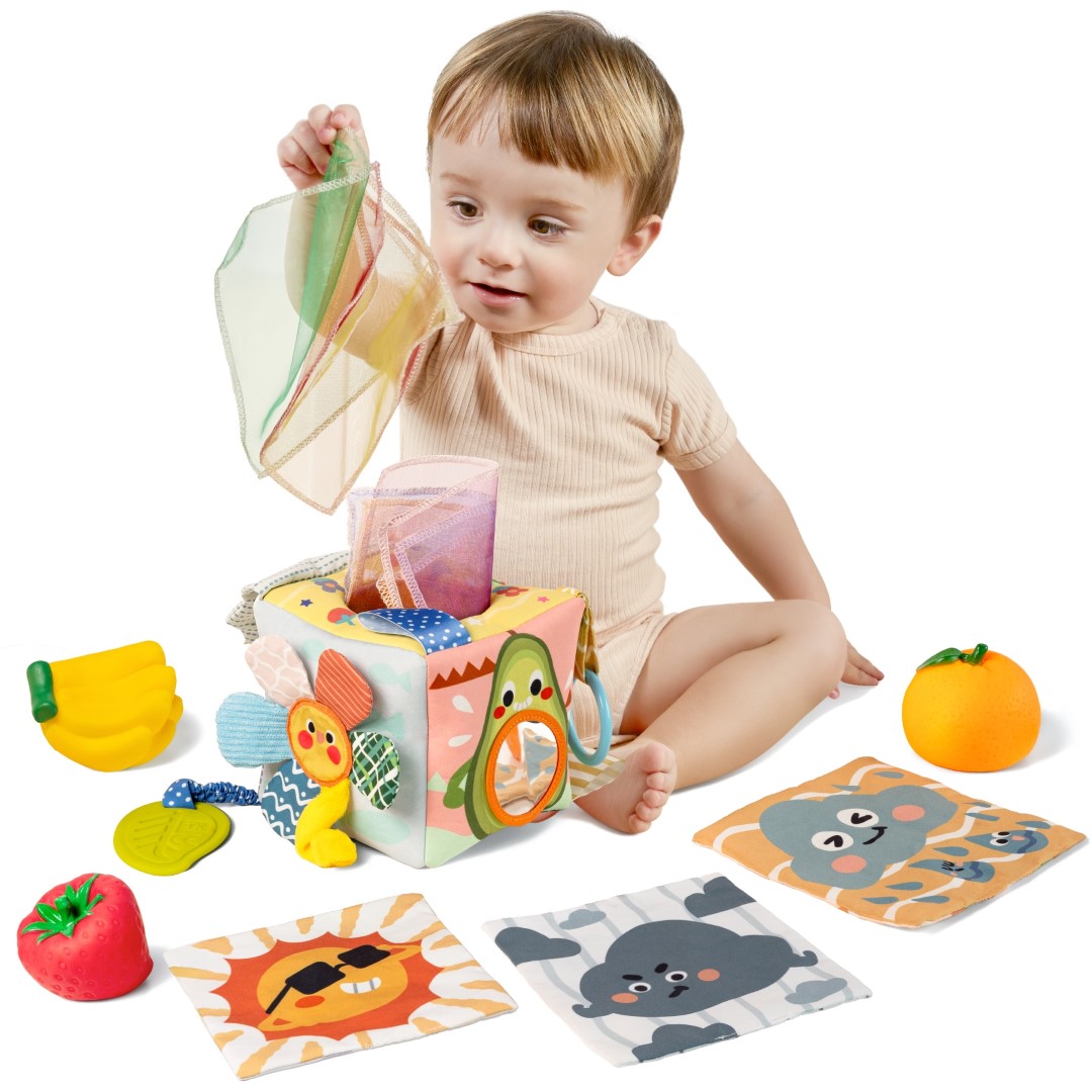 Multi-Sensory Colorful Tissue Box & Squeeze Toy / Montessori-Style toy
