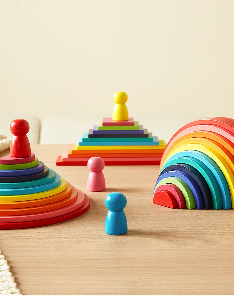 Montessori Wooden Rainbow Building Block 46pcs