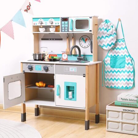Cute Wooden Kitchen Playset with Sounds & Lights for Boys & Girls