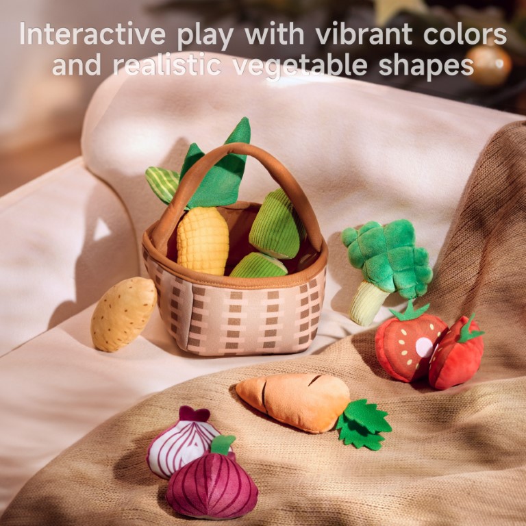 Interactive Plush Vegetable Toys Set with Basket
