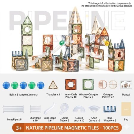 Pipes Magnetic Tiles - Natural Color (100 PCS)