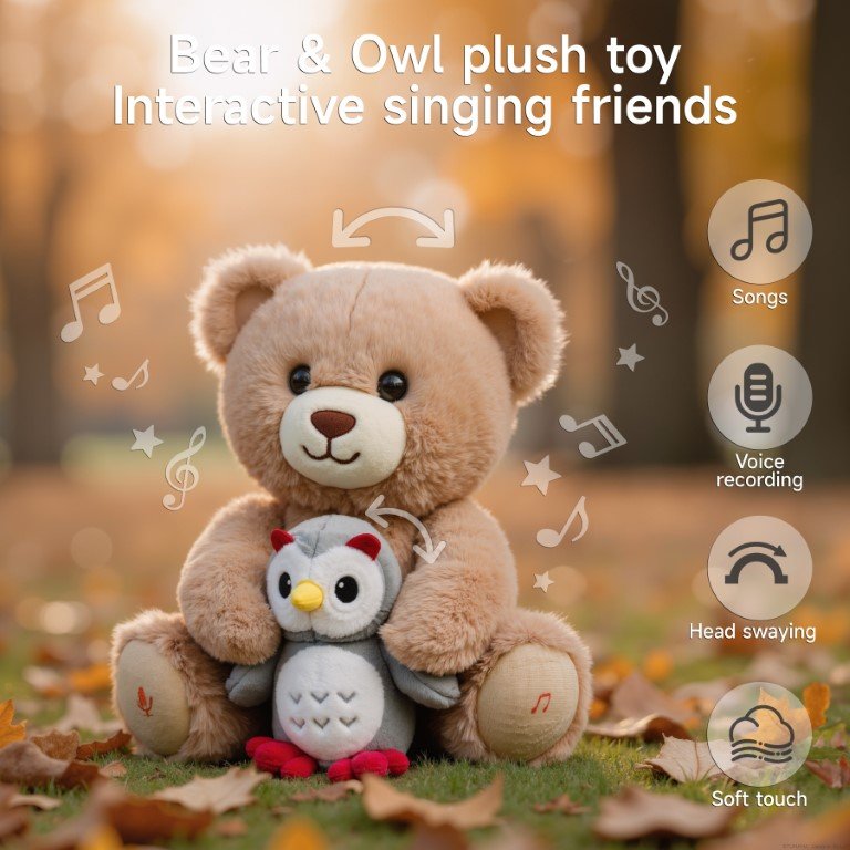 Teddy Bear with Owl - Interactive Singing Plush Toy - Image 2