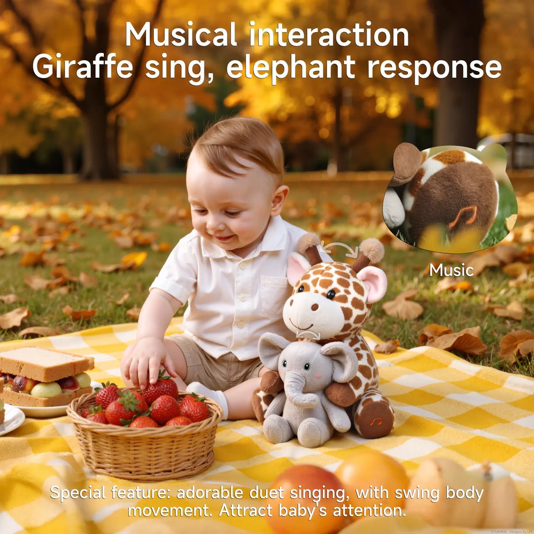Cute Giraffe with Elephant - Interactive Singing Plush - Image 6